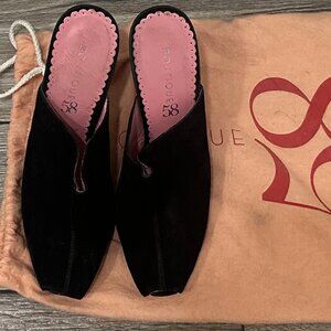 Suede Peep-toe Slides